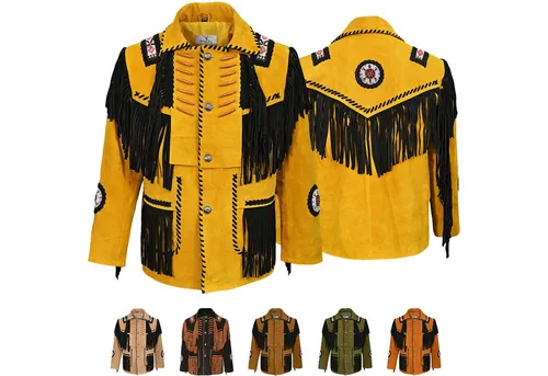 German Wear Trachtenjacke GW959J Herren Westernjacke Lange Reiter Jacke Western-Lederjacke