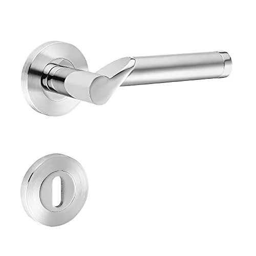 ck-türbeschläge Design Drückergarnitur Lightning | Schraubrosetten | Chrom/Edelstahl matt (BB (Buntbart))