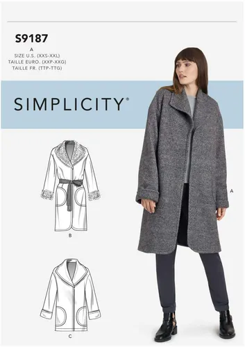 Schnittmuster Damenmantel mit breitem Kragen Gr. XXS-XXL 30-52 Simplicity 9187