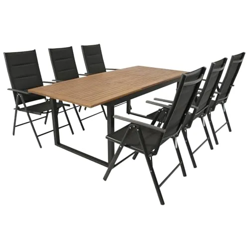 DEGAMO Gartengarnitur RIVELLO 7-teilig - Gartenmöbel-Set aus Aluminium und Akazie, wetterfest und ausziehbar von 150 cm auf 200 cm – ideal für gesellige Abende im Freien.