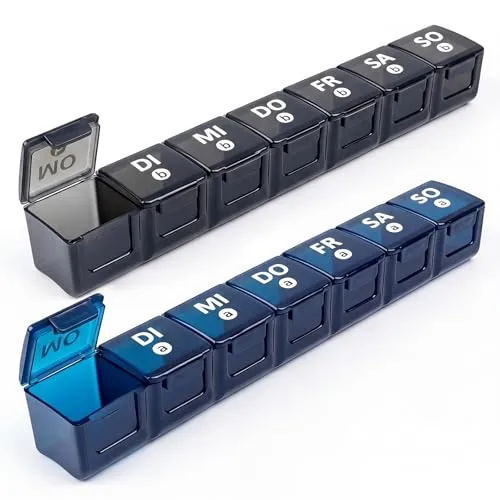 Tablettenbox 7 Tage Morgens Abends, Extra Großen Pillendose 7 Tage 2 Fächer Medikamentenbox 14 Tage Große Fächer Eine Woche Pillenbox Groß Tragbare Reise Medikamentenbox 7 tage