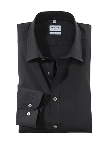 OLYMP Herren Businesshemd Langarm Level.Five.Body.fit – Einfarbig in Schwarz - Herrenhemden mit body fit Passform und New York Kent Kragen, ideal für einen eleganten Auftritt im Büro oder bei besonderen Anlässen.
