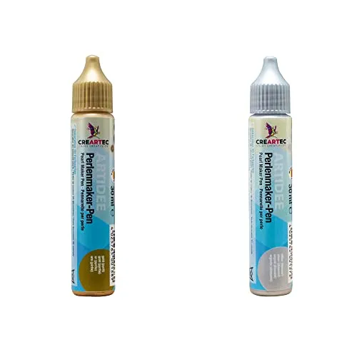 Artidee CREARTEC Perlenmaker 2er Set stilvolles Weihnachten - gold & silber - zum Gestalten von dekorativen 3D Farbperlen auf Textilien, Holz, Pappe, Leder, Glas, Keramik - 2 x 30ml (60ml)