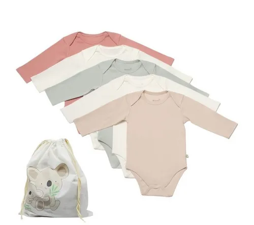 biorganic Langarmbody (5er Pack) für Jungen und Mädchen, Unisex, Mehrfarbig, Baby Body (Set, 6-tlg., 5er-Pack Bodys & 1 Beutel) Langarm, 100% Bio-Baumwolle, GOTS-zert., mit praktischen Druckknöpfen