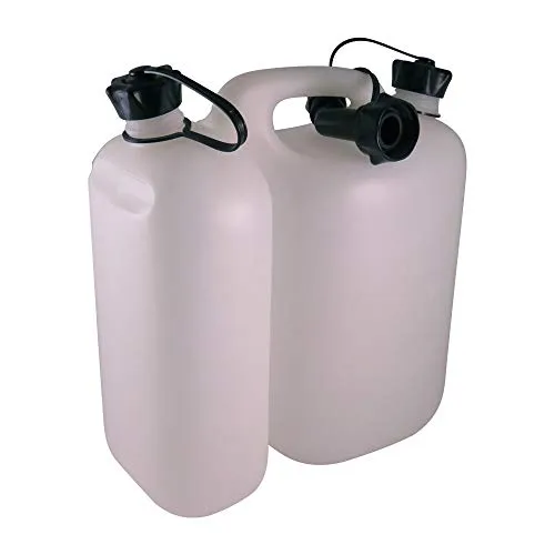 Oregon Economic Combi-Can, 5 + 3 Liter, Doppelkanister für Kraftstoff und Kettenöl, mit Mess-Skala und Sicherheitsverschluss, Transparent/Weiß (562408)