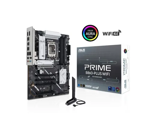 ASUS PRIME B860-PLUS WIFI Mainboard - ATX Mainboard mit Intel® B860 Chipsatz, 4x DDR5 Unterstützung und integriertem Wi-Fi für schnelle und stabile Verbindungen.