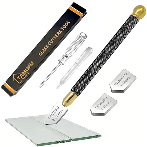Glasschneider für 2-20mm Dickes Glas Fliesen Spiegel Mosaik Schneiden, Glasschneider Fensterglas Fliesenschneider mit 3 Hartmetall-Schneidköpfen