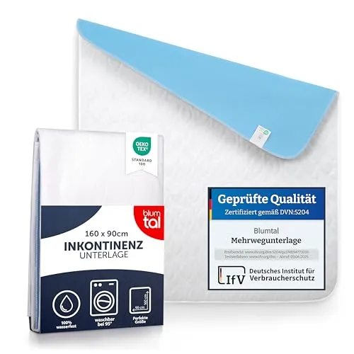 Blumtal Inkontinenzunterlage waschbar - 100% wasserdicht - Betteinlagen & Krankenunterlagen, ideal für Babys und Senioren, extrem saugfähig und pflegeleicht, bis 95°C waschbar und trocknergeeignet, OEKO-TEX STANDARD 100 zertifiziert.