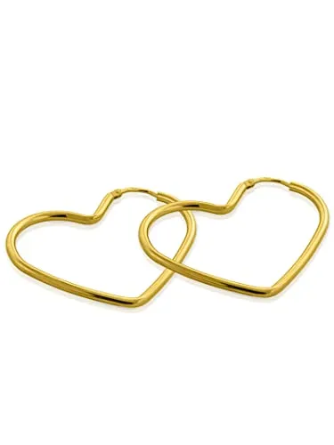 modabilé Creolen Damen Herz Hängend (35mm) Vergoldet Echt 925 Sterling Silber Herzen-Ohrringe Klein Edel Schlicht Herzförmig Statement Ohrhänger-Set