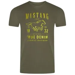 MUSTANG T-Shirt Herren Printshirt Regular Fit (1-tlg) Kurzarm Tee Shirt mit Rundhalsausschnitt aus 100% Baumwolle grün S (44/46)