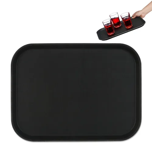 Serviertablett schwarz - Gastro-Tablett für Gastronomie und Events - Rechteckiges Kellnertablett aus robustem Kunststoff, ideal für den Einsatz in der Gastronomie. Mit einer Breite von 30 cm und einer Höhe von 2 cm, bietet es eine optimale Servierfläche.