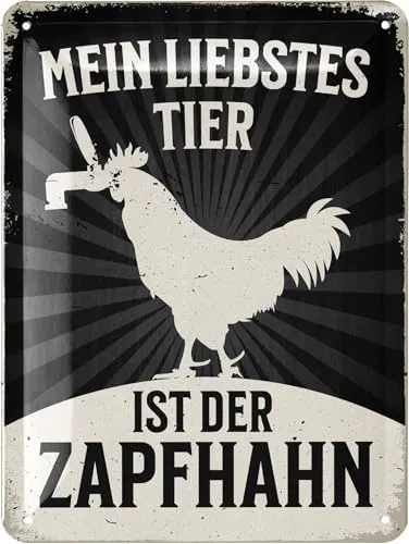 LANOLU Retro Blechschild ZAPFHAHN - lustiges Sprüche Schild Bier als Partykeller Deko - Kneipen, Pub, Bar Dekoration für Küche und Stammtisch - vintage Metallschild 15x20cm