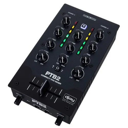 PTB-2 Kompakter Audio-Mixer - Kompakter Audiomixer mit 2+1-Kanal-Design, integriertem USB-C-Audio-Interface und Bluetooth für mobile DJs. Ideal für unabhängige Nutzung mit Powerbank oder Laptop.