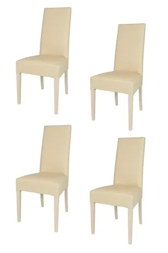 t m c s Tommychairs - 4er Set Moderne Stühle Luisa für Küche und Esszimmer, robuste Struktur aus lackiertem Buchenholz Farbe Sand, Gepolstert und mit Kunstleder in der Farbe Sand bezogen