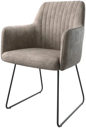 DELIFE Esszimmerstuhl Greg-Flex Mikrofaser Taupe Vintage - Eleganter Esszimmerstuhl mit Taschenfederkern für optimalen Sitzkomfort. Das Kufengestell in Schwarz verbindet modernes Design mit Robustheit. Perfekt für stilvolle Essbereiche.