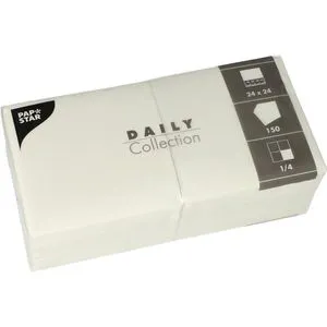 Papstar Servietten 89600, Daily Collection, 24x24 cm, 1/4-Falz, 2-lagig, weiß, 150 Stück