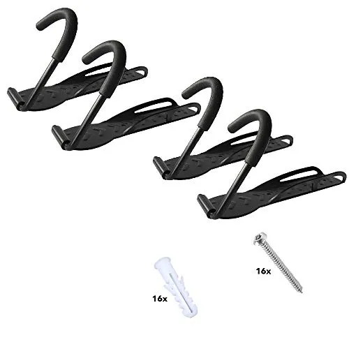 RASENFREUND® Fahrradhalter Wandhalterung für 4 Fahrräder - Fahrradhalterung aus stabilem Stahlblech, ideal für alle gängigen Fahrradtypen. Mit Felgenschutz und max. Tragkraft von 25 kg pro Haken. Inkl. Montagematerial für einfache Installation.