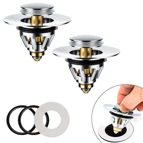 dothnix Waschbeckenstöpsel, Universal Pop-Up Abflussstopfen für Waschbecken | Mit Messing Bounce Core & Anti-Verstopfungssieb, Push-Type Ablaufgarnitur für 34-45 mm Abflusslöcher, 2 Stück