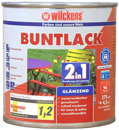 Wilckens® Buntlack 2in1 moosgrün glänzend 375ml - Lacke, vielseitig einsetzbarer 2in1 Buntlack für perfekte Farbgebung und Schutz in einem Schritt.