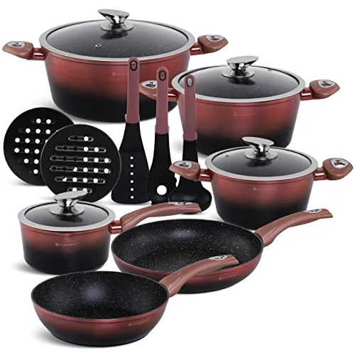 Edenberg 15-teiliges Induktions Topfset, - Topf- & Pfannensets, energieeffizientes Kochen mit gesunder Antihaftbeschichtung für optimale Wärmeleitung und Sicherheit, ideal für alle Herdarten.