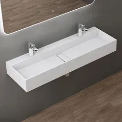 doporro Waschbecken Colossum6028 - Hängewaschbecken 120x40 cm - Elegantes Hängewaschbecken aus Gussmarmor in Weiß matt, mit 2 Armaturenlöchern und einfacher Montage. Ideal für ein modernes Bad mit wasser-sparendem Design und leichter Reinigung.