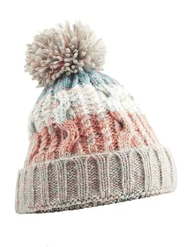 Neverless® Damen Strickmütze Grobstrick Bunt Gemustert Fleecefutter Wintermütze Pudelmütze Strickbommel Beige Unisize