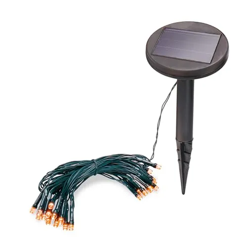 Esotec Solar Lichterkette mit 24 bernsteinfarbenen LEDs, 2,3m LED Kette, 4,3m Gesamtlänge, Dauer- oder Blinklicht, Akku, Solarmodul, Erdspieß, Weihnachtsbeleuchtung, winterfest, außen, 102171