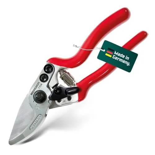Berger Gartenschere 1104 - Abgewinkelter Schneidkopf für präzises Schneiden - Gartenschere mit abgewinkeltem Schneidkopf und Saftrille, ideal für präzise Schnitte und müheloses Arbeiten im Garten.