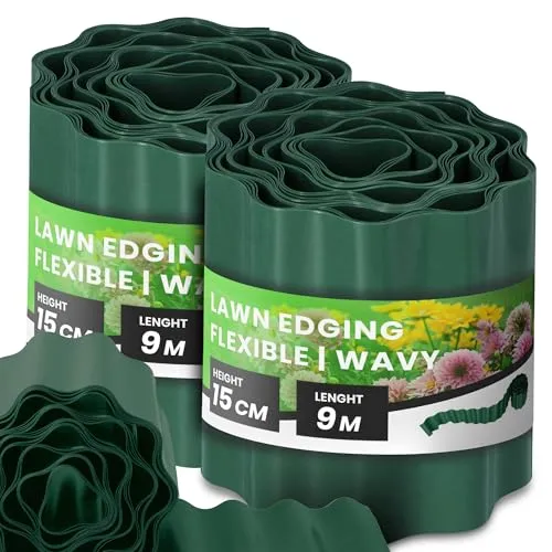 Instalguru Rasenkante 15 cm 18 m Beeteinfassung Beetumrandung Beetbegrenzung Rasenbegrenzung Raseneinfassung Mähkante Kantenband Garten Grün Kunststoff Flexibel Wetterbeständig