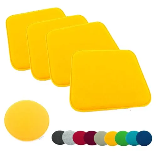 heimtexland ® 4er Pack Sitzkissen Filz Typ631 - Senfgelb 35x35 cm - Stuhlkissen aus 100% Polyester, pflegeleicht und strapazierfähig. Ideal für Innen- und Außenbereiche, bieten hohen Sitzkomfort und sind schnell trocknend.