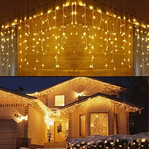 YASENN eiszapfen lichterkette 9 Meter 300 LED Lichterketten Niederspannung sicher eisregen lichterkette für Weihnachten Traufe Zaun Außen Innen Deko (Warmweiß)