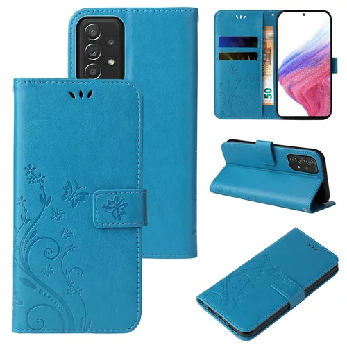 Handy Tasche für Samsung Galaxy A53 5G Handyhülle Blumen Buch Klapp Cover Blau