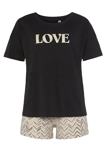 Lascana Damen Shorty - Bequemer Schlafanzug - Schlafanzüge für Damen, mit malerischem Fischgrat-Muster und weicher Baumwoll-Qualität für höchsten Komfort beim Schlafen.