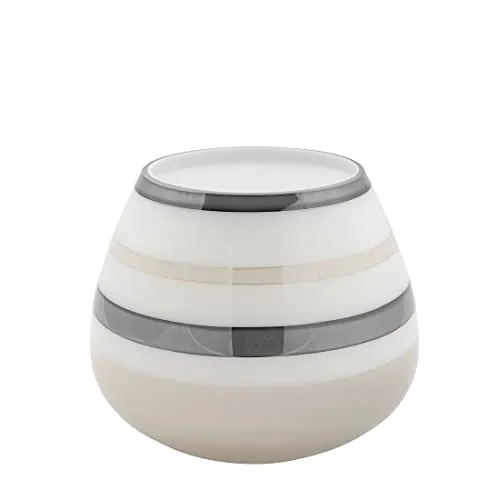 Fink Tischvase LAPAZ - Handgefertigte Opalglas Vase mit Streifendekor - Vase aus hochwertigem Opalglas in beige, silber und weiß. Ideal für stilvolle Dekorationen und als Blickfang in jedem Raum.
