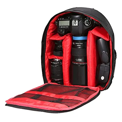 Docooler Kamerarucksack, wasserdichte Atmungsaktive Kamera Rucksäcke DSLR Digitalkamera Digital Rucksack für Canon Nikon Sony SLR Spiegelreflexkamera(Rot)