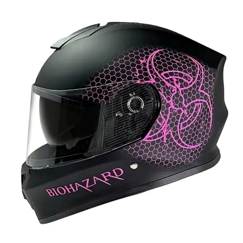 FunSport-Factory Motocrosshelm Kinder Integralhelm Bio Hazard Pink mit Sonnenblende L | 54 cm