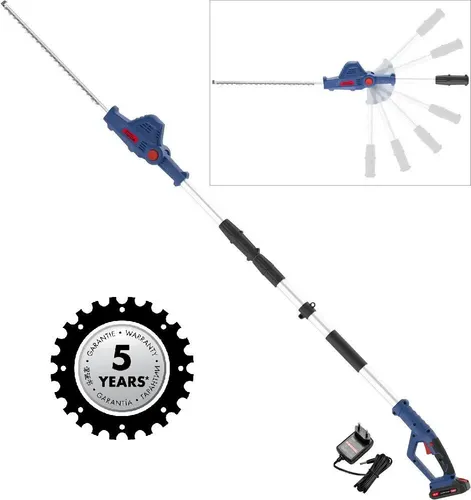 Güde Akku Teleskop Heckenschere HST 18-201-05 - Heckenschere mit 43 cm Schnittlänge und 15 mm Schnittstärke, ergonomisches Design mit 90° schwenkbarem Kopf und Teleskop-Auszug bis 2,65 m für maximalen Komfort und Flexibilität.