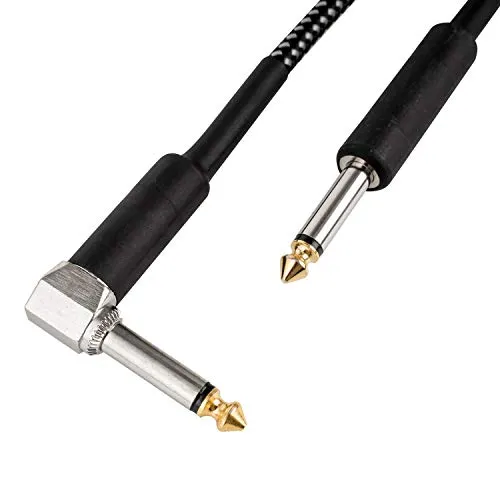 Produktbild CASCHA Gitarrenkabel 6.3mm, Länge 3m, Professionelles Instrumentenkabel, Klinke auf Winkelklinke, Electric Guitar Amp Cable (Straight to Angled Jack), Schwarz