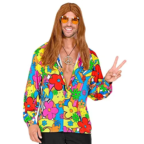 W WIDMANN MILANO Party Fashion Hemd - Hippie, Hipster, Flower Power 60er Jahre Outfit - Kostüm-Outfits für Erwachsene, perfektes Oberteil für Ihr Hippie Kostüm, ideal für Fasching und Themenpartys.