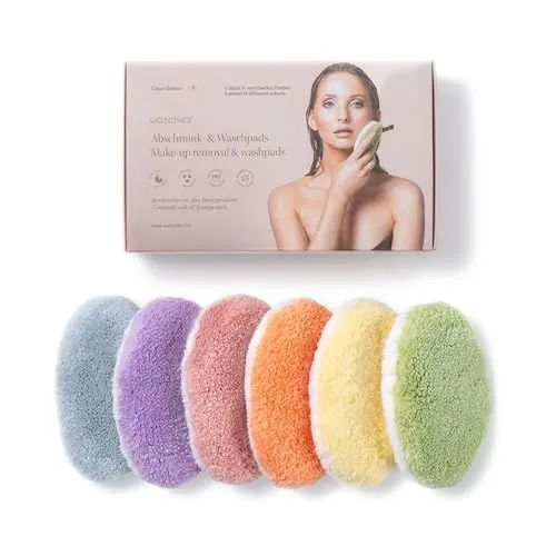 waschies Waschbare Abschmink- & Reinigungspads 6er Set - Colour Edition - Reinigungspads für alle Hauttypen: Hypoallergen, wiederverwendbar und umweltfreundlich. Effektive Make-up Entfernung nur mit Wasser, ideal für ein Zero Waste Badezimmer.