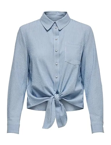 ONLY Damen Onllecey Stripe Knot Dnm Shirt Noos Bluse, Cloud Dancer, S EU - Luftige Bluse für Damen mit Streifen und Knoten-Detail, perfekt für lässige Looks und den Sommer.