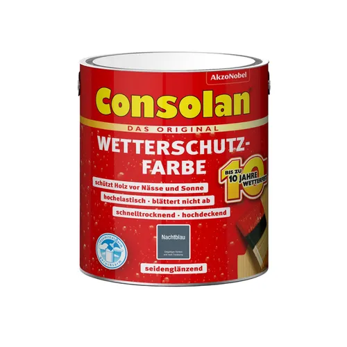 Consolan Wetterschutz-Farbe 2,5 L nachtblau - Holzschutzfarbe in eleganten nachtblau, bietet optimalen Schutz vor Witterungseinflüssen und verlängert die Lebensdauer Ihrer Holzoberflächen.