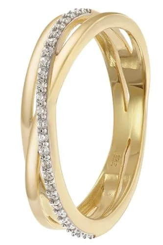 trendor Damenring 925 Silber Vergoldet mit Zirkonias zauberhaftes Accessoire für Frauen, wunderschönes Schmuckstück, 28012-56 Ringgröße 56/17,8