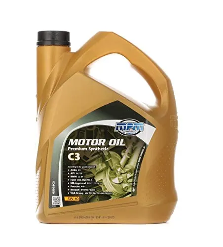 MPM 5W40 C3 Motoröl 5 Liter - Hochwertiges Premium Synthetic Motoröl, geeignet für zahlreiche Fahrzeughersteller und sorgt für optimalen Motorschutz bei allen Bedingungen.