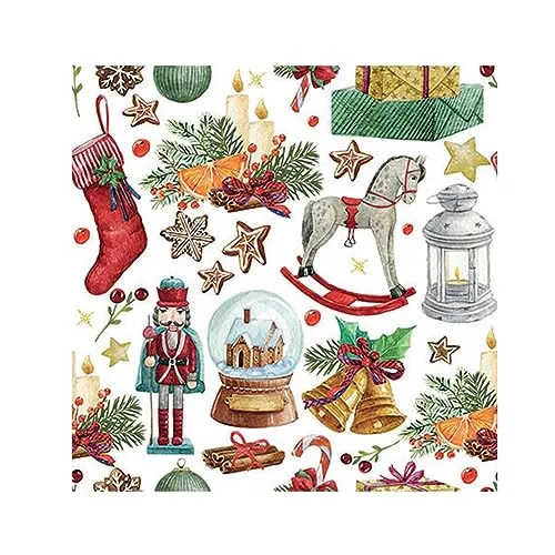 Ambiente Papierservietten, Vintage-Ornamente und Figuren, Weihnachtsdekoration, 33 x 33 cm, 3-lagig, 20 Stück