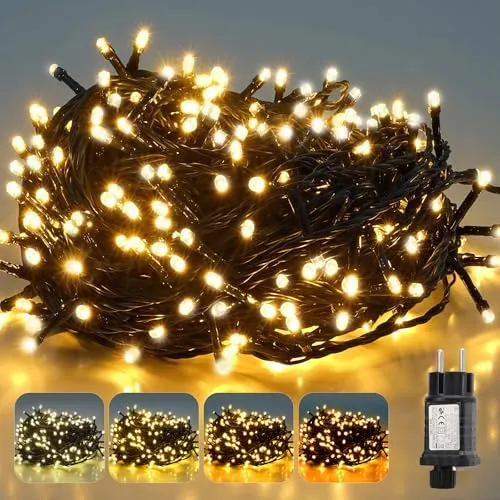SALCAR LED Lichterkette Außen Weihnachten, 10m 150er Weihnachtsbeleuchtung Innen Strom mit 9 Modi, Warmweiß bis Gelb(2800K-1800K) Dimmbar Wasserdicht Christbaumbeleuchtung für Garten, Balkon, Party