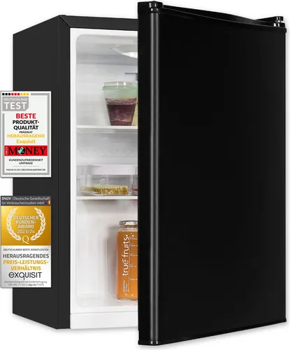 exquisit Kühlschrank KB60-V-090E - Mini-Kühlschrank in Schwarz, 52 Liter Volumen, energieeffizient mit LED-Innenbeleuchtung und wechselbarem Türanschlag