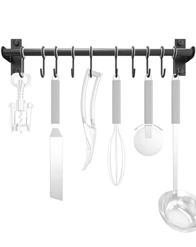 Lesfit hakenleiste küche edelstahl 10 Haken, hängeleiste küchenreling selbstklebend ohne bohren für küchenutensilien, 40cm