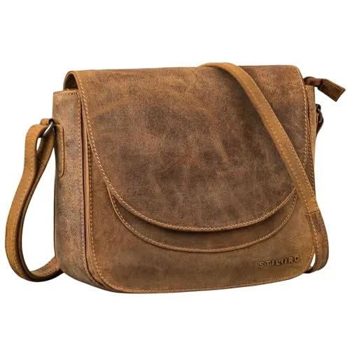 STILORD 'Fleur' Umhängetasche Damen Leder Mittel-Groß - Elegante Echtleder Handtasche zum Umhängen mit Magnetverschluss - Ideal als Freizeittasche mit Anti-Diebstahl Fach, Farbe:bergamo - braun