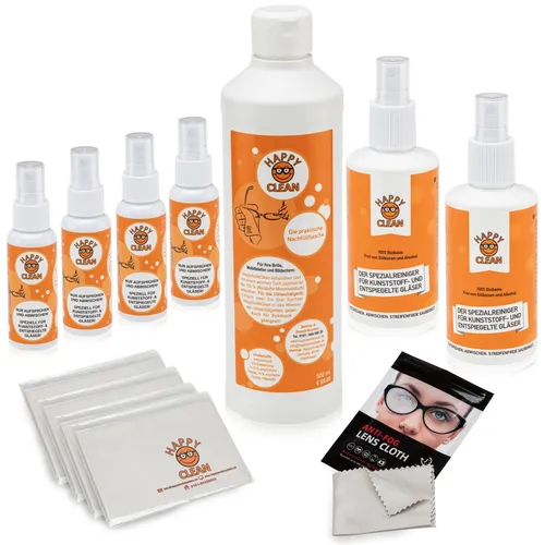 HAPPY CLEAN Familienpaket Brillenreiniger mit Antibeschlag - Reinigungstücher & -sprays, inkl. Antibeschlag für klare Sicht und optimale Pflege Ihrer Brille.